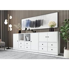 BK Concept KNS-1097-Ç Beyaz 195 cm Raflı Dolaplı Çekmeceli Konsol