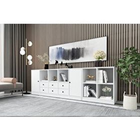 BK Concept KNS-1102-Ç Beyaz 226 cm Raflı Dolaplı Çekmeceli Konsol