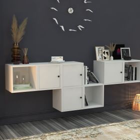 BK Concept KNS-1141-Ç Beyaz 201 cm Raflı Dolaplı Duvar Konsolu