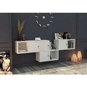 BK Concept KNS-1141-Ç Beyaz 201 cm Raflı Dolaplı Duvar Konsolu
