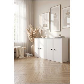 BK Concept KNS-1170-Ç Çıtasız Dört Kapaklı Raflı Beyaz Konsol