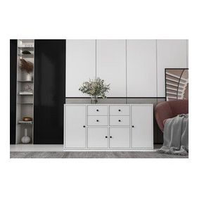 BK Concept KNS-1172-Ç Çıtasız Dört Kapaklı Dört Çekmeceli Raflı Beyaz Konsol