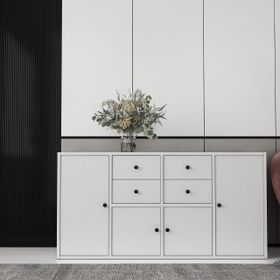 BK Concept KNS-1172-Ç Çıtasız Dört Kapaklı Dört Çekmeceli Raflı Beyaz Konsol