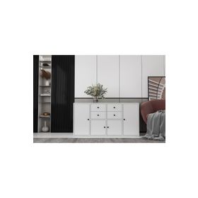 BK Concept KNS-1172-Ç Çıtasız Dört Kapaklı Dört Çekmeceli Raflı Beyaz Konsol