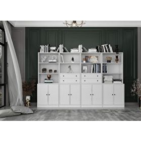 BK Concept KTP-1363-Ç 8 Kapaklı Çekmeceli 260 cm Beyaz Kitaplık