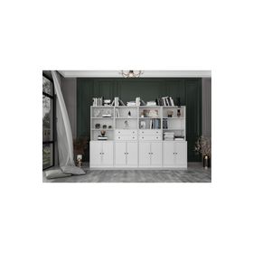 BK Concept KTP-1363-Ç 8 Kapaklı Çekmeceli 260 cm Beyaz Kitaplık