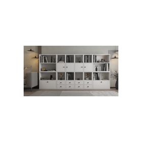 BK Concept KTP-1420-Ç 260 cm Beyaz Düşer Kapaklı Çekmeceli Kitaplık