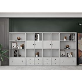 BK Concept KTP-1420-Ç 260 cm Beyaz Düşer Kapaklı Çekmeceli Kitaplık