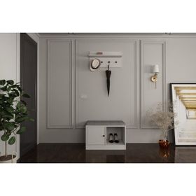BK Concept PRT-1005-Ç Duvar Askılıklı Puflu Ayakkabılıklı Beyaz 65 cm Portmanto