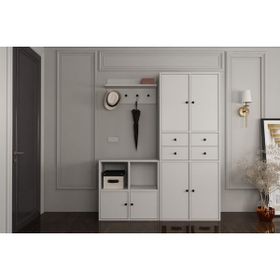 BK Concept PRT-1037-Ç Duvar Askılıklı Ayakkabılıklı Çekmeceli Beyaz 130 cm Portmanto