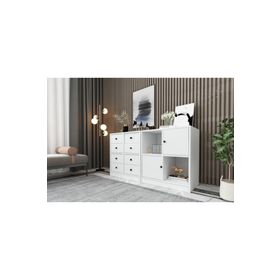 BK Concept ŞFN-1015-Ç Beyaz 130 cm Raflı Dolaplı Çekmeceli Şifonyer