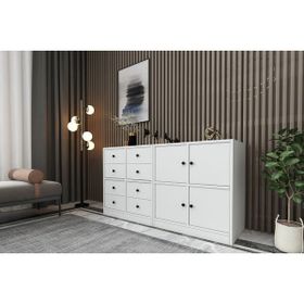 BK Concept ŞFN-1019-Ç Beyaz 130 cm Dolaplı Çekmeceli Şifonyer