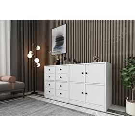 BK Concept ŞFN-1019-Ç Beyaz 130 cm Dolaplı Çekmeceli Şifonyer