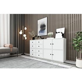 BK Concept ŞFN-1028-Ç Beyaz 130 cm Dolaplı Çekmeceli Şifonyer