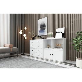 BK Concept ŞFN-1029-Ç Beyaz 130 cm Raflı Dolaplı Çekmeceli Şifonyer