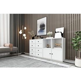 BK Concept ŞFN-1029-Ç Beyaz 130 cm Raflı Dolaplı Çekmeceli Şifonyer
