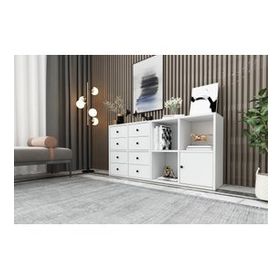BK Concept ŞFN-1030-Ç Beyaz 130 cm Raflı Dolaplı Çekmeceli Şifonyer