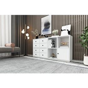 BK Concept ŞFN-1030-Ç Beyaz 130 cm Raflı Dolaplı Çekmeceli Şifonyer