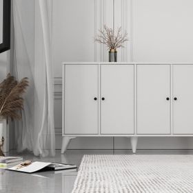 BK Concept ŞFN-1098-Ç Çıtasız Ayaklı Dört Kapaklı Beyaz Şifonyer