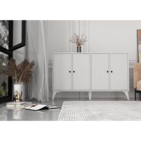 BK Concept ŞFN-1098-Ç Çıtasız Ayaklı Dört Kapaklı Beyaz Şifonyer
