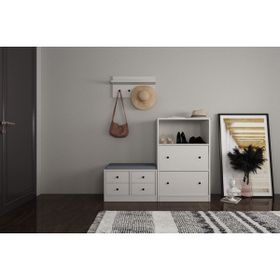 BK Concept VST-1104-Ç Çıtasız 130 cm Puflu Raflı Askılıklı Çekmeceli Beyaz Vestiyer