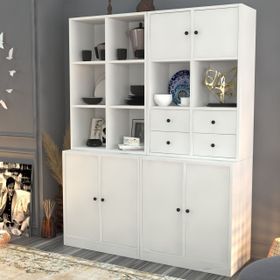 BK Concept VTR-1025-Ç Beyaz 130 cm Raflı Dolaplı Çekmeceli Vitrin
