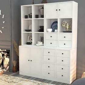 BK Concept VTR-1032-Ç Beyaz 130 cm Raflı Dolaplı Çekmeceli Vitrin