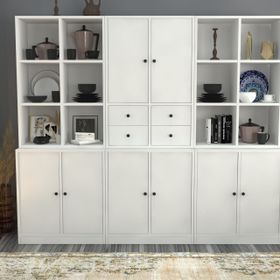 BK Concept VTR-1040-Ç Beyaz 196 cm Raflı Dolaplı Çekmeceli Vitrin