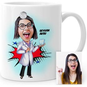 BK Diş Hekimi Karikatürlü Beyaz Kupa Bardak
