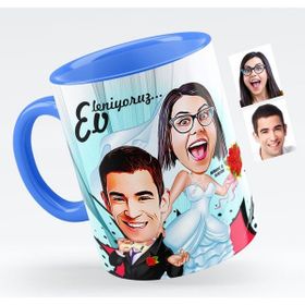 BK Evleniyoruz Karikatürlü Mavi Kupa Bardak