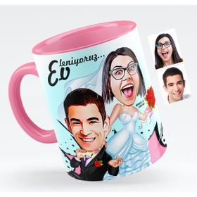 BK Evleniyoruz Karikatürlü Pembe Kupa Bardak