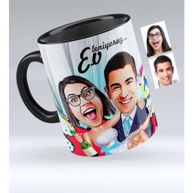 BK Evleniyoruz Karikatürlü Siyah Kupa Bardak