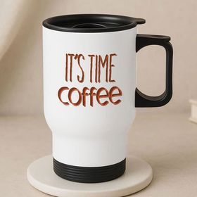 BK Gift 1-450 ml Coffee Tasarımlı Kulplu Beyaz Çelik Termos