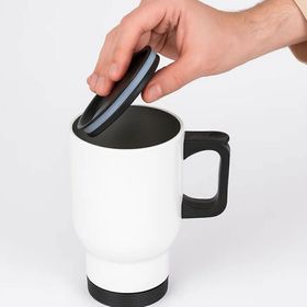 BK Gift 1-450 ml Coffee Tasarımlı Kulplu Beyaz Çelik Termos