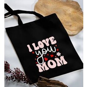 BK Gift Anneler Günü Tasarımlı Siyah Kumaş Bez Çanta