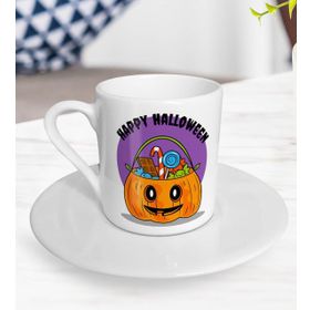 BK Gift Beyaz Happy Halloween Tasarımlı Türk Kahvesi Fincanı