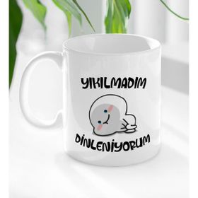 BK Gift Beyaz Yıkılmadım Dinleniyorum Tasarımlı Kupa