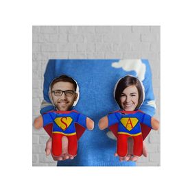 Bk Gift Gift Kişiye Özel Fotoğraflı Pelerinli Süper Kahraman Çift 2’li Bebek Yastık