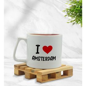 BK Gift I Love Amsterdam Tasarımlı Middle Beyaz Kupa Bardak