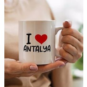 BK Gift I Love Antalya Tasarımlı Beyaz Kupa Bardak