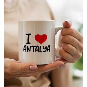 BK Gift I Love Antalya Tasarımlı Beyaz Kupa Bardak