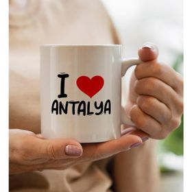 BK Gift I Love Antalya Tasarımlı Beyaz Kupa Bardak