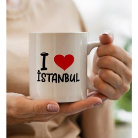 BK Gift I Love İstanbul Tasarımlı Beyaz Kupa Bardak