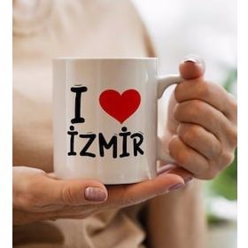 BK Gift I Love İzmir Tasarımlı Beyaz Kupa Bardak