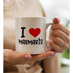 BK Gift I Love Marmaris Tasarımlı Beyaz Kupa Bardak