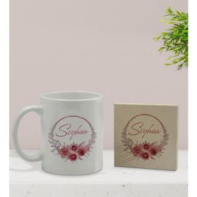 BK Gift Kişiye Özel - 1 Çiçek Tasarımlı Beyaz Kupa Bardak