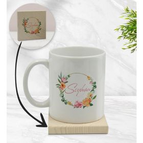 BK Gift Kişiye Özel - 10 Çiçek Tasarımlı Beyaz Kupa Bardak