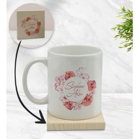 BK Gift Kişiye Özel - 2 Çiçek Tasarımlı Beyaz Kupa Bardak