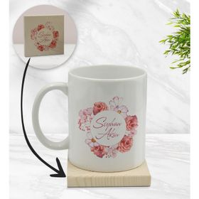 BK Gift Kişiye Özel - 2 Çiçek Tasarımlı Beyaz Kupa Bardak