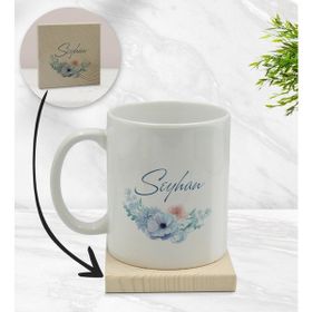 BK Gift Kişiye Özel - 24 Çiçek Tasarımlı Beyaz Kupa Bardak